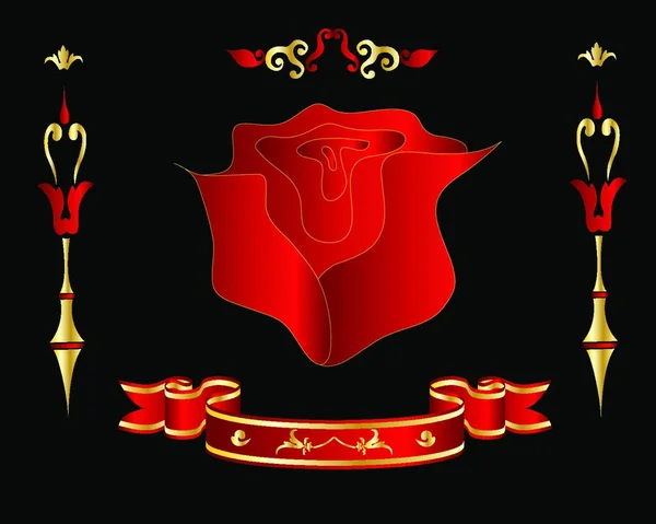 Flor Rosa Roja Brillante Sobre Fondo Negro Gótico — Vector de stock