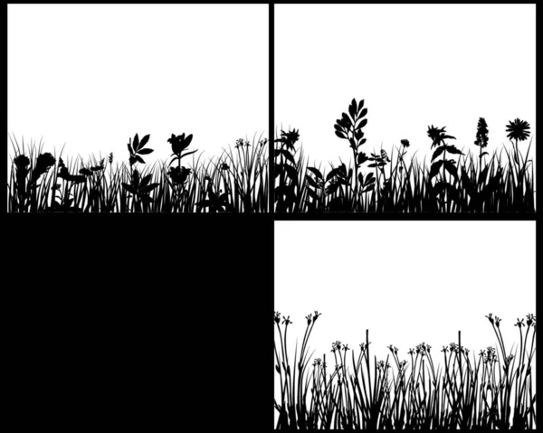 Ensemble Quatre Silhouettes Vectorielles Herbe Milieux — Image vectorielle