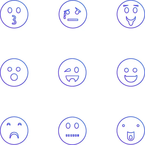 Emoji Emotikony Eomcje Uśmiechy Smutny Szczęśliwy Płacz Śmiech Miłość Zły — Wektor stockowy