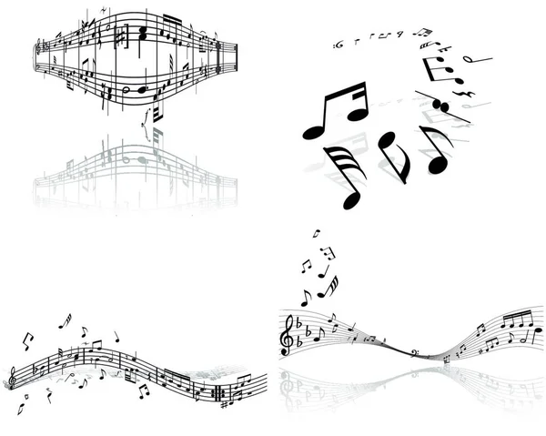 Ensemble Quatre Portées Vectorielles Notes Musique — Image vectorielle