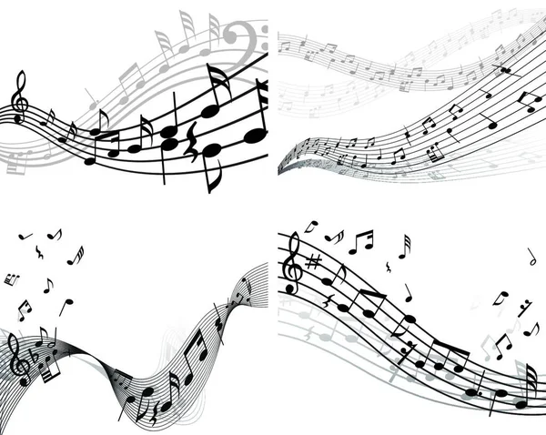 Conjunto Cuatro Vectores Notas Musicales Personal — Vector de stock