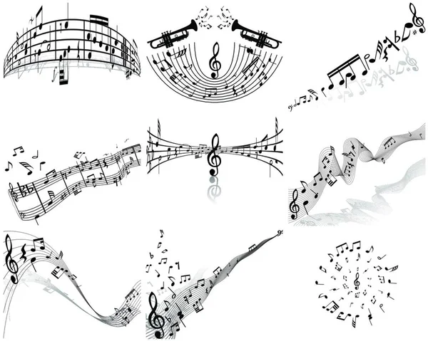 Conjunto Nueve Notas Musicales Vectoriales Personal — Archivo Imágenes Vectoriales
