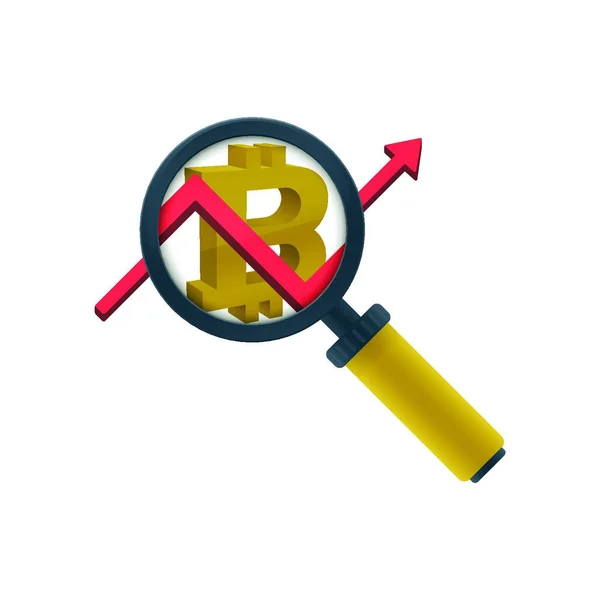 Icône Loupe Couleur Graphique Symbole Bitcoin Sur Fond Blanc Conception — Image vectorielle