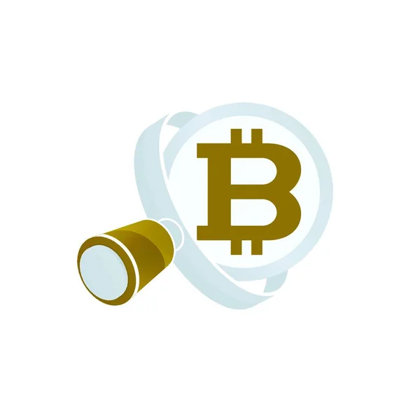 Loupe Blanche Symbole Bitcoin Couleur Sur Fond Blanc Conception Des — Image vectorielle