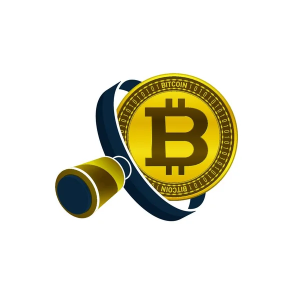 Ouro Bitcoin Colorido Lupa Preta Fundo Branco Design Ícone Finanças —  Vetores de Stock