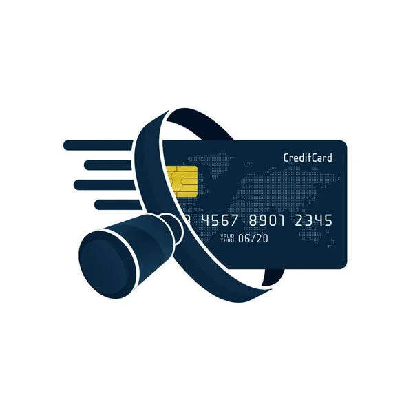 黑色信用卡和白色背景的放大镜 财务图标设计 — 图库矢量图片