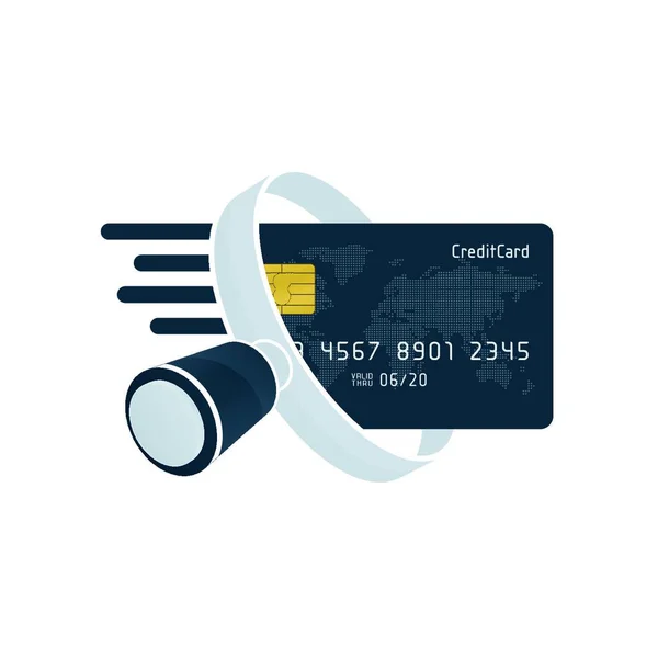 白色背景的黑色信用卡和白色放大镜 财务图标设计 — 图库矢量图片