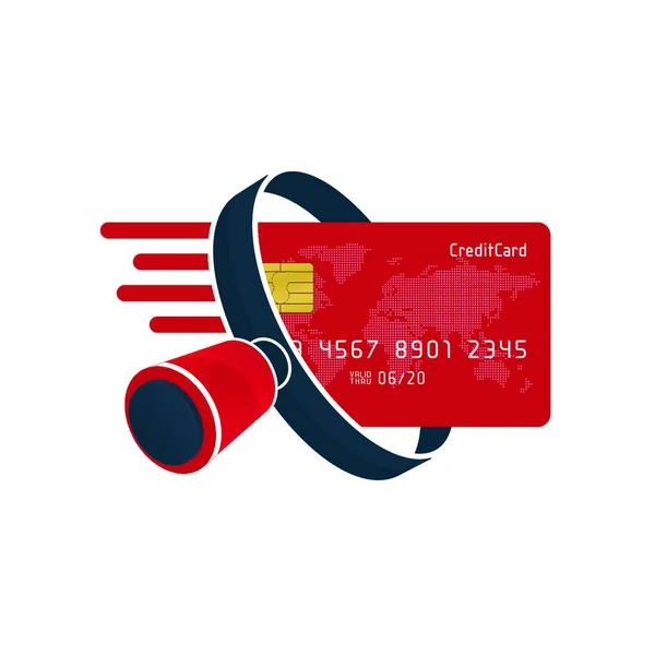 红色信用卡和白色背景的黑色放大镜 财务图标设计 — 图库矢量图片