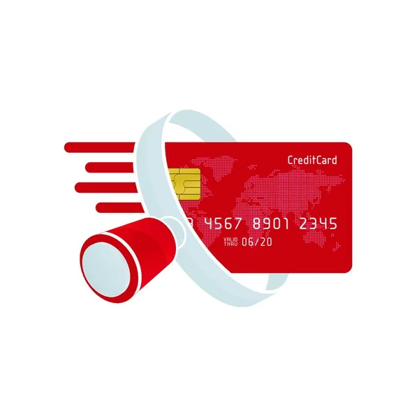 白色背景的红色信用卡和白色放大镜 财务图标设计 — 图库矢量图片