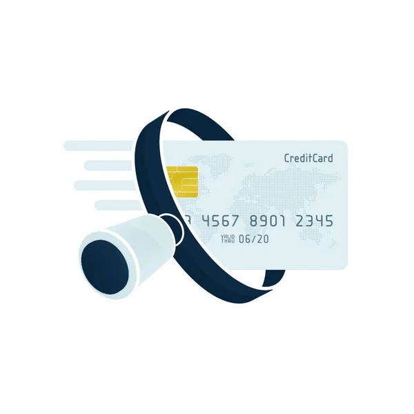 白色信用卡和白色背景的黑色放大镜 财务图标设计 — 图库矢量图片