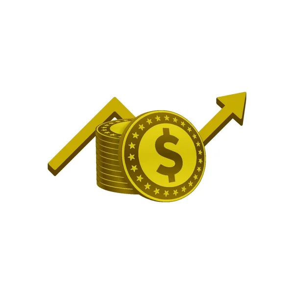 Goldfarbener Dollarstapel Und Wachstumssymbol Auf Weißem Hintergrund Design Der Finanzikone — Stockvektor