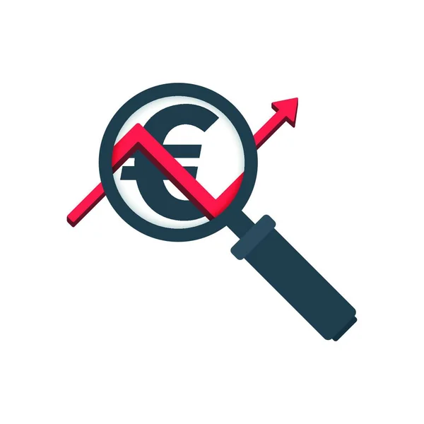 Ícone Lupa Gráfico Símbolo Euro Sobre Fundo Branco Design Ícone — Vetor de Stock
