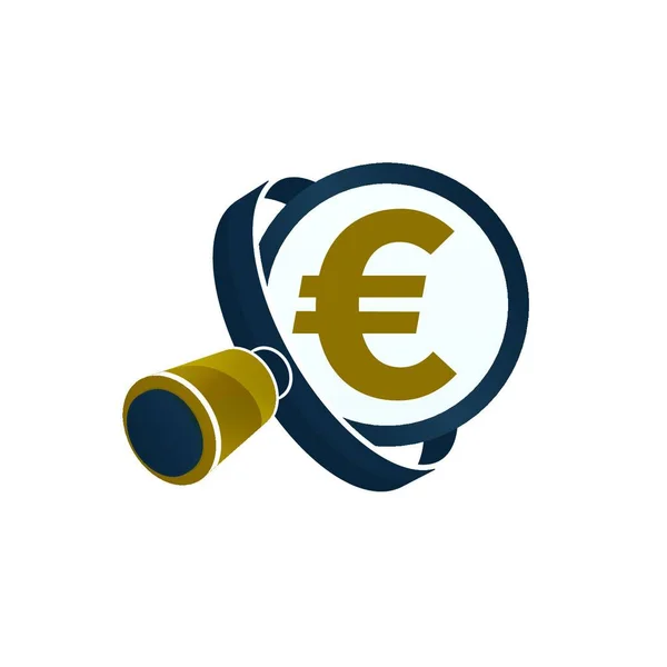 Lupa Negra Símbolo Euro Color Oro Sobre Fondo Blanco Diseño — Vector de stock