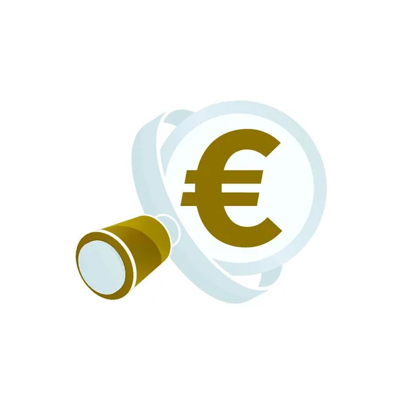 Lupa Blanca Símbolo Euro Color Oro Sobre Fondo Blanco Diseño — Vector de stock