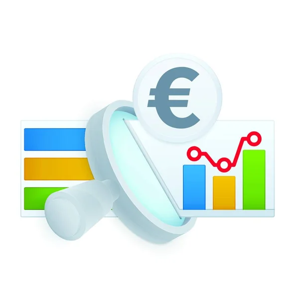 Lupa Símbolo Del Euro Icono Investigación Mercado Sobre Fondo Blanco — Vector de stock