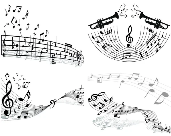 Ensemble Quatre Portées Vectorielles Notes Musique — Image vectorielle