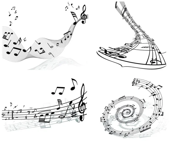 Conjunto Quatro Funcionários Vetoriais Notas Musicais —  Vetores de Stock