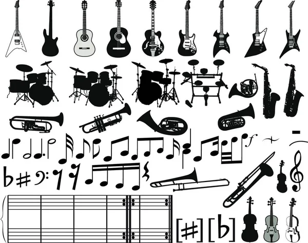 Big Collection Musical Elements Design Use — Stock Vector