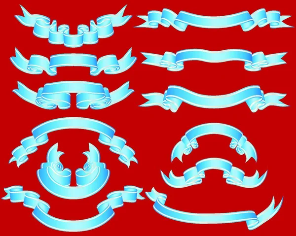 Jeu Différents Rubans Vectoriels Sur Fond Rouge — Image vectorielle