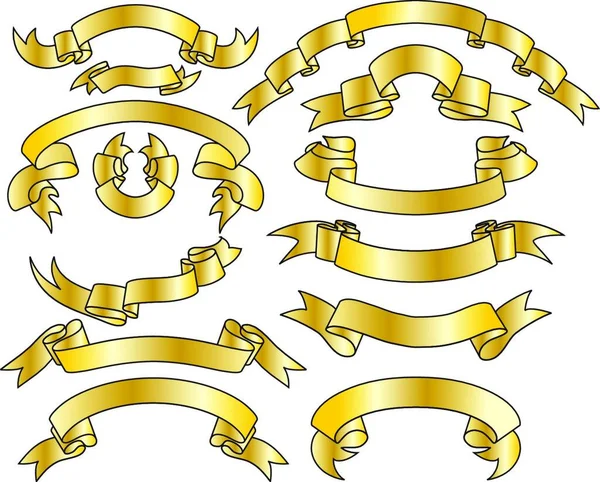 Golden Vector Ribbons Set Collection Vector Temlates — Stock Vector