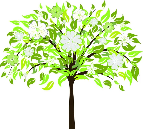 Bellissimo Albero Estivo Con Fiori Fiore Illustrazione Vettoriale — Vettoriale Stock