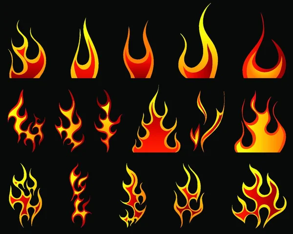 Conjunto Diferentes Patrones Fuego Para Uso Diseño — Vector de stock