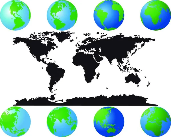 Ensemble Globes Mondiaux Pour Conception Graphique — Image vectorielle
