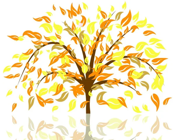 Vektorillustration Des Herbstbaumes Mit Fallenden Blättern — Stockvektor
