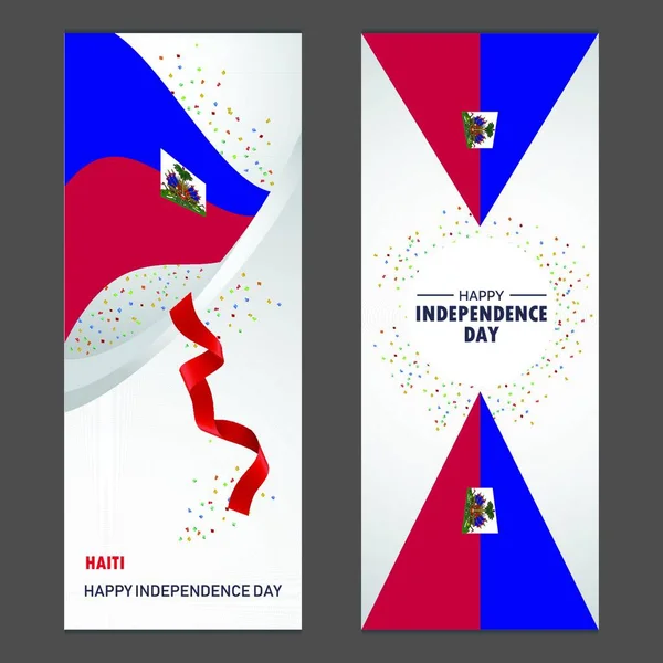 Haiti Feliz Dia Independência Confetti Celebração Fundo Vertical Banner Set — Vetor de Stock