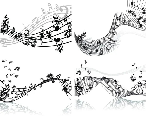 Vector Musical Notes Staff Backgrounds Set Design Use — Stock Vector