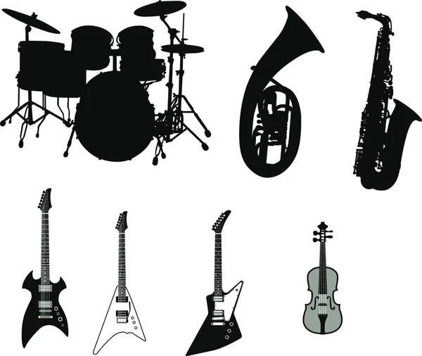 Set Different Stringed Wind Percussion Instruments — Stock Vector