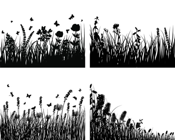 Vector Gras Silhouetten Hintergrund Alle Objekte Sind Voneinander Getrennt lizenzfreie Stockillustrationen