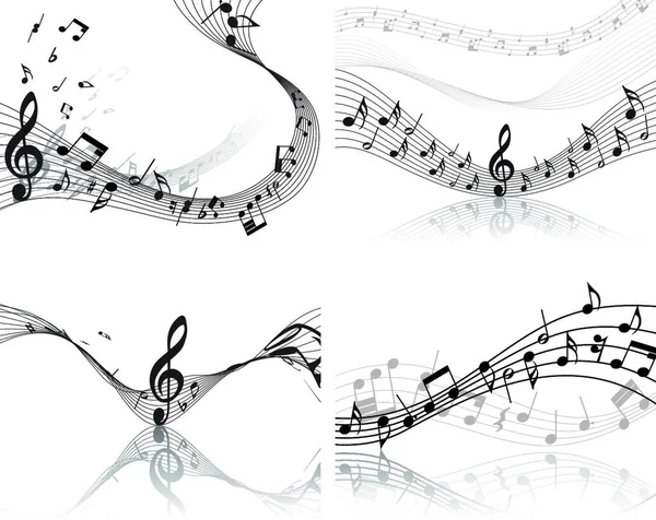 Vector Musical Notes Staff Backgrounds Set Design Use — Stock Vector