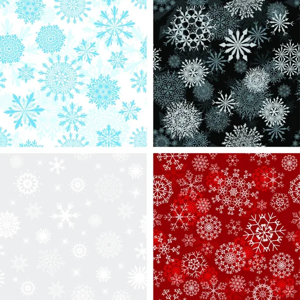 Copos Nieve Sin Costuras Fondos Establecidos Para Invierno Tema Navidad — Vector de stock