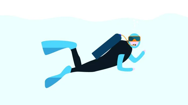 Underwater People Cartoon Scuba Diver Konsep Extreme Diving Sport Water - Stok Vektor