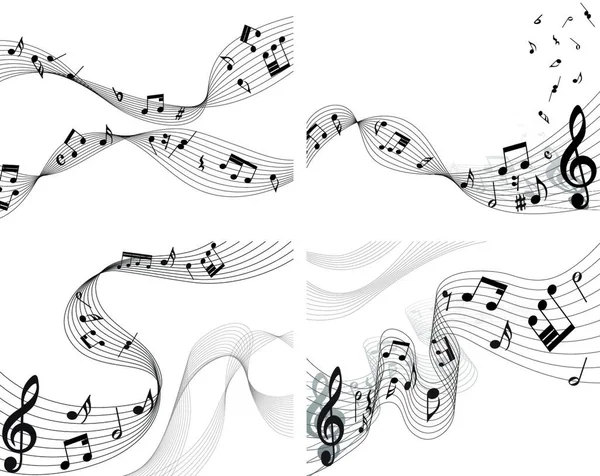 Vector Musical Notes Staff Backgrounds Set Design Use — Stock Vector