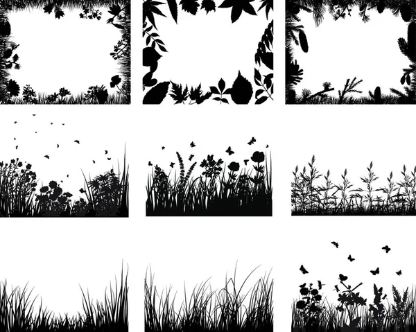 Silhouettes Herbe Vectorielle Milieux Ensemble Tous Les Objets Sont Séparés — Image vectorielle