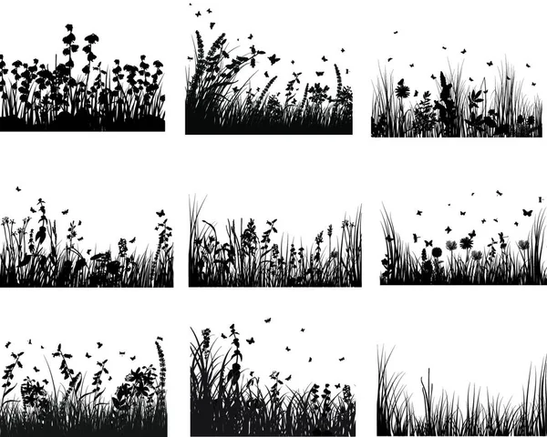 Silhouettes Herbe Vectorielle Milieux Ensemble Tous Les Objets Sont Séparés — Image vectorielle