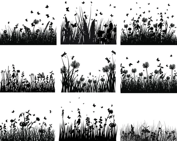 Silhouettes Herbe Vectorielle Milieux Ensemble Tous Les Objets Sont Séparés — Image vectorielle