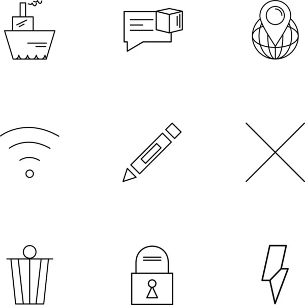 Wifi Dustbin Pencil Lock User Interface Icons Arrows Navigation Wifi — стоковый вектор