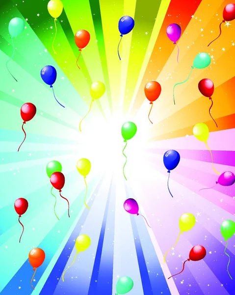 Rayons Festifs Avec Nombreuses Étoiles Ballons Illustration Vectorielle — Image vectorielle
