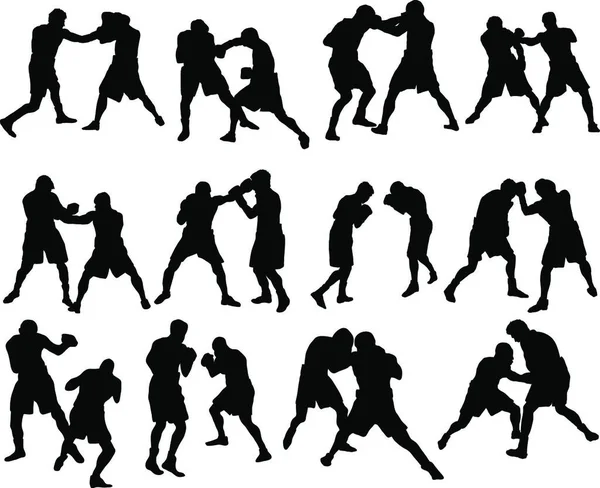 Ensemble Différentes Silhouettes Boxe Illustration Vectorielle — Image vectorielle