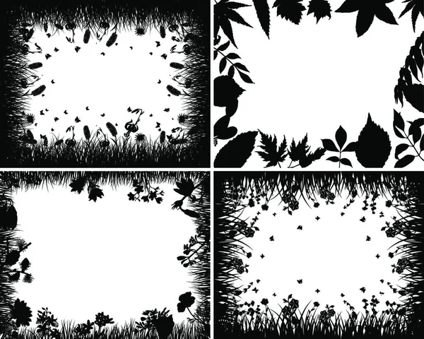 Silhouettes Vectorielles Herbe Fond Tous Les Objets Sont Séparés — Image vectorielle