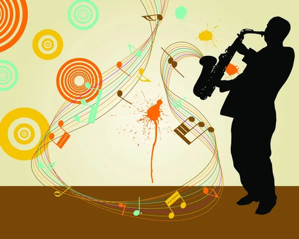 爵士音乐萨克斯演奏家复古主题 设计使用的矢量图解 — 图库矢量图片