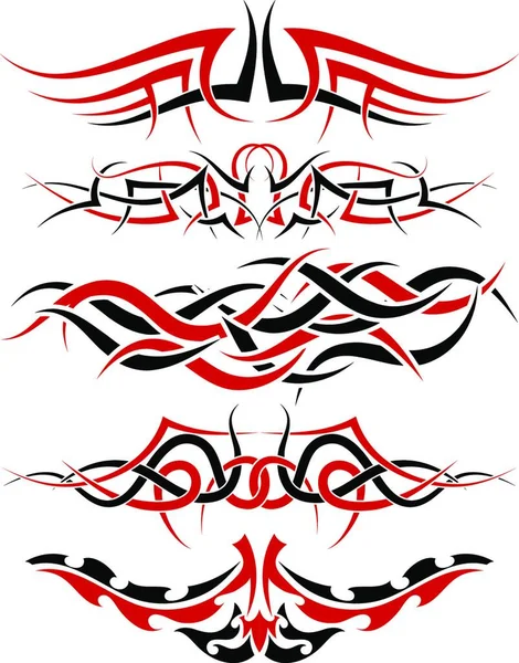 Czarny Czerwony Wzory Tribal Tatuaż Celów Projektu — Wektor stockowy
