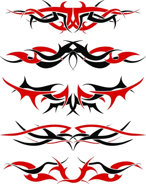黑色与红色的部落纹身设计使用模式 — 图库矢量图片
