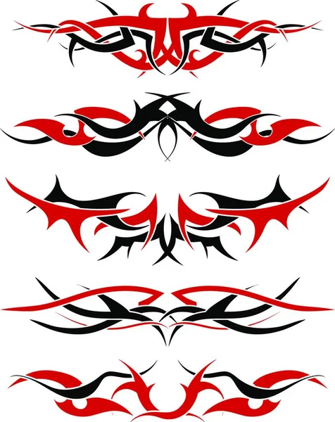 Negro Con Patrones Rojos Tatuaje Tribal Para Uso Diseño — Vector de stock