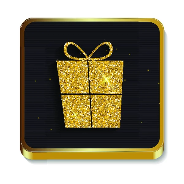 Gouden Glitter Glanzende Geschenkdoos Ikoon Knop Met Schaduw Voor Site — Stockvector