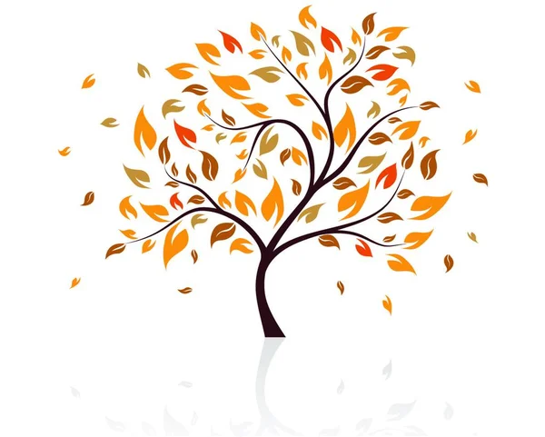 Herbstbaum Mit Herunterfallenden Blättern Vektorillustration — Stockvektor