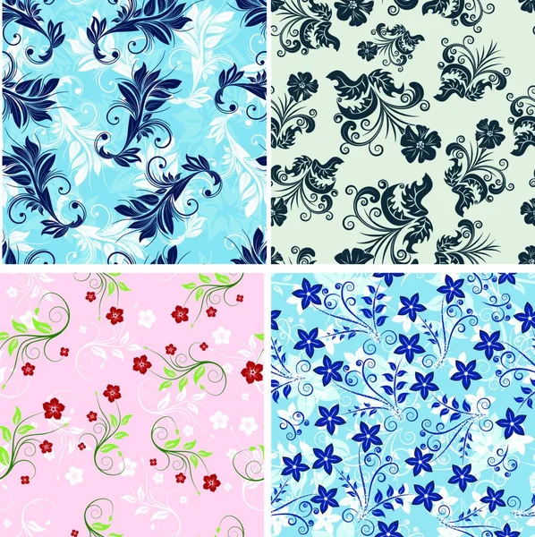 Seamless Vector Floral Backgrounds Set Easy Making Seamless Pattern Just — Stock Vector